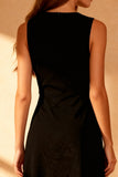 Satin A Line Round Neck Little Black Dress
