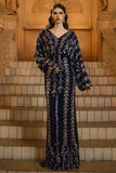 Long Sleeve Appliqued Sheath Navy Formal Dress