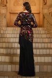 Black Long Sleeve Sheath Floral Formal Dress