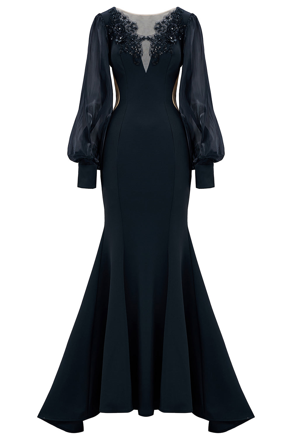 Mermaid Long Sleeve Embroidered Black Formal Dress
