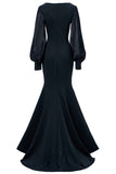 Mermaid Long Sleeve Embroidered Black Formal Dress