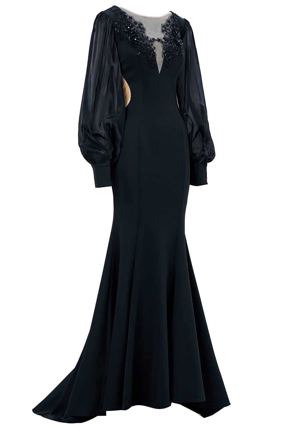 Mermaid Long Sleeve Embroidered Black Formal Dress