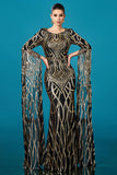Long Sleeve Mermaid Sequin Black Golden Formal Dress