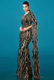Long Sleeve Mermaid Sequin Black Golden Formal Dress