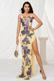 Mermaid Spaghetti Straps Appliqued Yellow Formal Dress