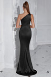 One Shoulder Mermaid Ruched Yellow Formal Dress