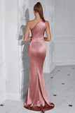 One Shoulder Mermaid Ruched Yellow Formal Dress
