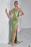 One Shoulder Mermaid Ruched Yellow Formal Dress