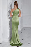 One Shoulder Mermaid Ruched Yellow Formal Dress