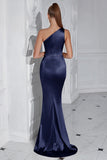 One Shoulder Mermaid Ruched Yellow Formal Dress
