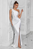 One Shoulder Mermaid Ruched Yellow Formal Dress