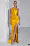 One Shoulder Mermaid Ruched Yellow Formal Dress