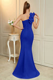 One Shoulder Mermaid Royal Blue Formal Dress with Slit