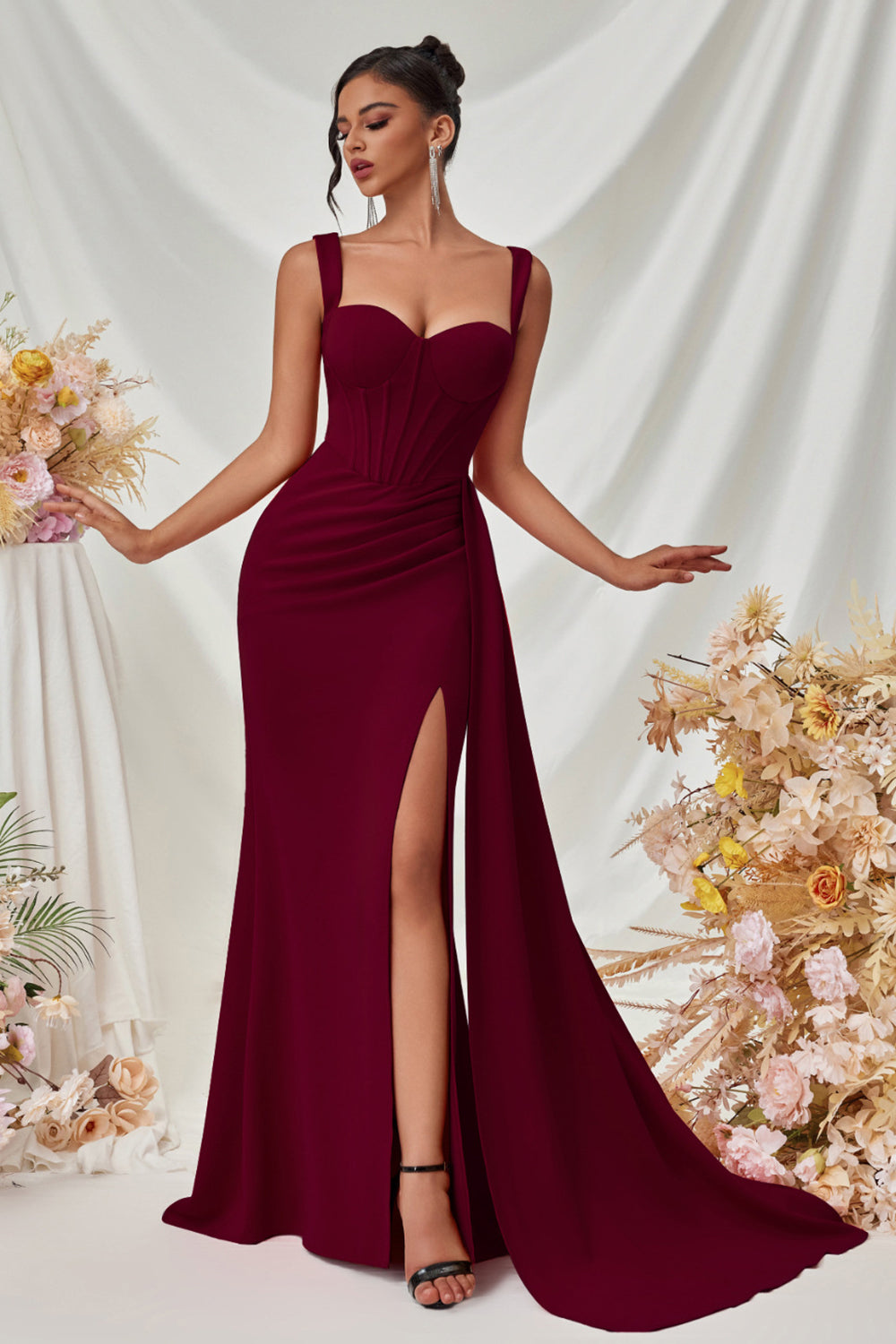 Black Spaghetti Straps Mermaid Formal Dress with Slit