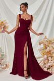 Black Spaghetti Straps Mermaid Formal Dress with Slit