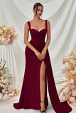 Black Spaghetti Straps Mermaid Formal Dress with Slit