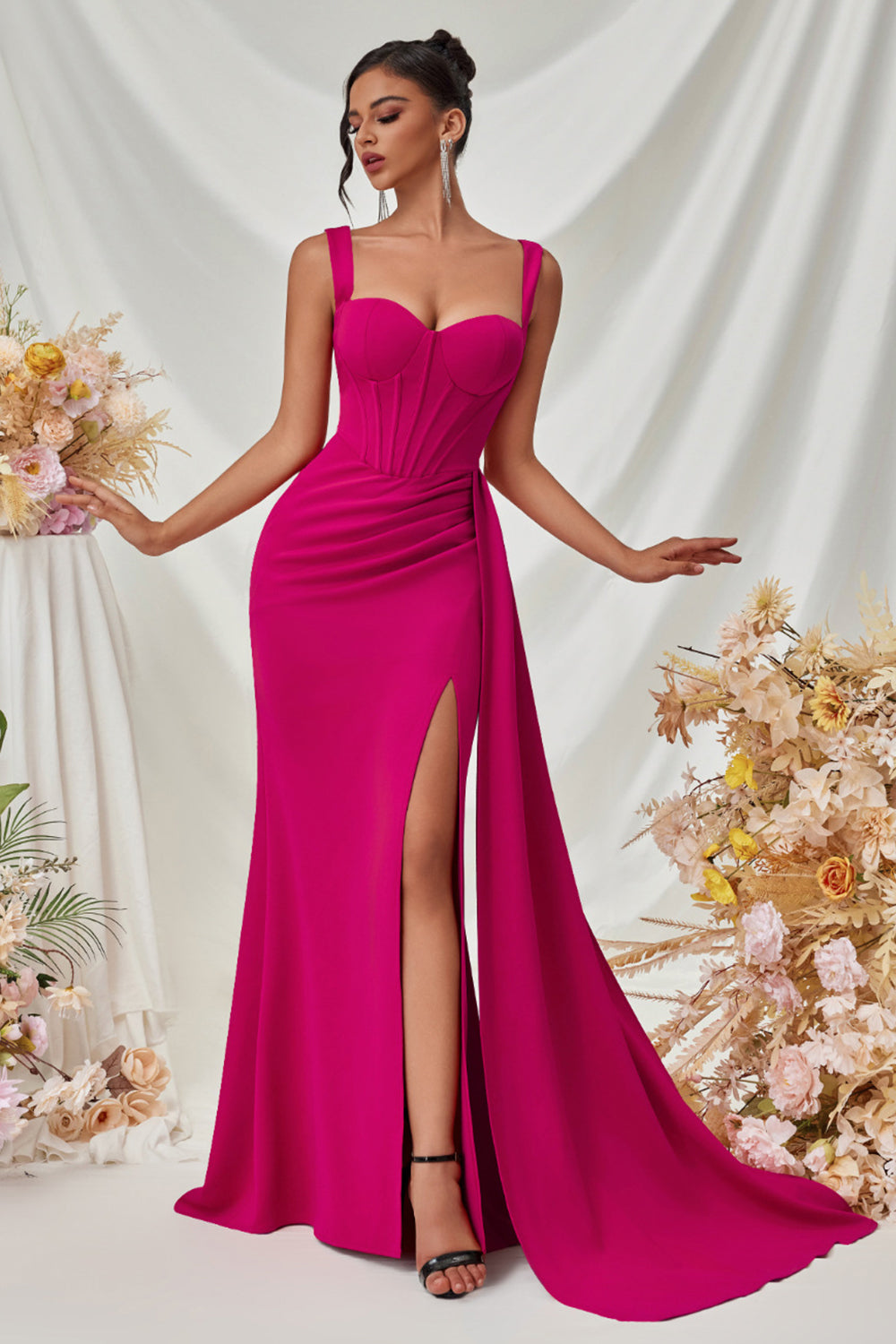 Black Spaghetti Straps Mermaid Formal Dress with Slit