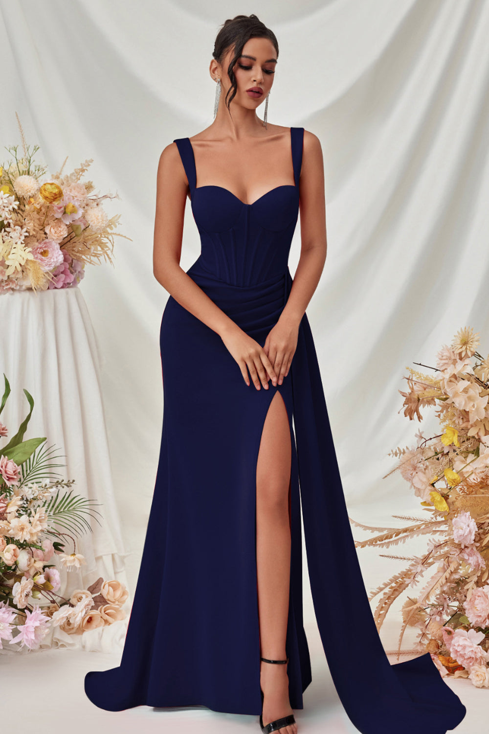 Black Spaghetti Straps Mermaid Formal Dress with Slit