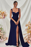Black Spaghetti Straps Mermaid Formal Dress with Slit