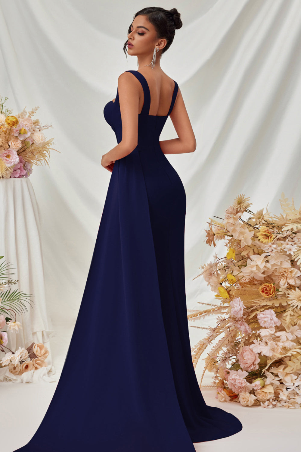 Black Spaghetti Straps Mermaid Formal Dress with Slit