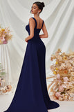 Black Spaghetti Straps Mermaid Formal Dress with Slit