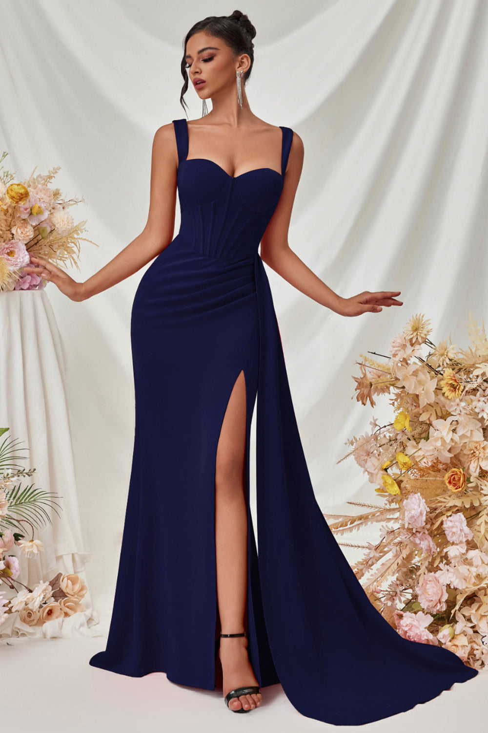 Black Spaghetti Straps Mermaid Formal Dress with Slit