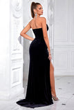 Velvet Strapless Sheath Corset Black Evening Dress