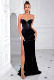 Velvet Strapless Sheath Corset Black Evening Dress