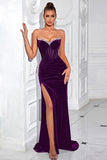 Velvet Strapless Sheath Corset Black Evening Dress