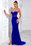 Velvet Strapless Sheath Corset Black Evening Dress