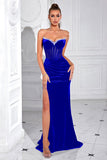 Velvet Strapless Sheath Corset Black Evening Dress