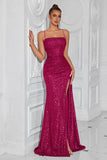 Sparkly Spaghetti Straps Sheath Navy Evening Dress