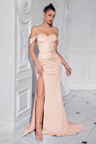 Off the Shoulder Sheath White Satin Evening Dress