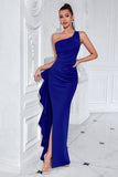 One Shoulder Sheath Ruched Yellow Formal Dress
