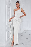 One Shoulder Sheath Ruched Yellow Formal Dress
