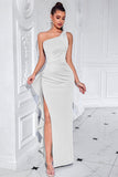 One Shoulder Sheath Ruched Yellow Formal Dress