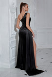 One Shoulder Sheath Ruched Black Formal Dress