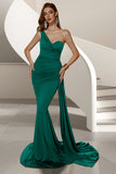 One Shoulder Mermaid Ruched Dark Green Formal Dress