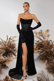 Strapless Velvet Sheath Corset Black Formal Dress
