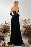 Strapless Velvet Sheath Corset Black Formal Dress