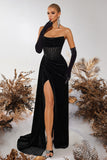 Strapless Velvet Sheath Corset Black Formal Dress