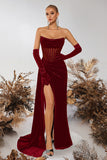 Strapless Velvet Sheath Corset Black Formal Dress
