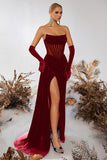 Strapless Velvet Sheath Corset Black Formal Dress