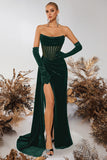 Strapless Velvet Sheath Corset Black Formal Dress