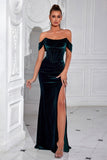 Off the Shoulder Velvet Mermaid Dark Green Formal Dress