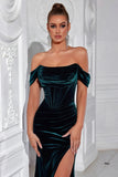 Off the Shoulder Velvet Mermaid Dark Green Formal Dress
