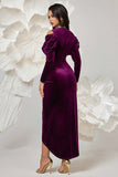 Velvet Long Sleeve Dark Purple Bodycon Formal Dress