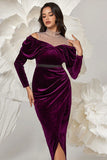 Velvet Long Sleeve Dark Purple Bodycon Formal Dress