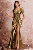 One Shoulder Mermaid Satin Golden Evening Dress