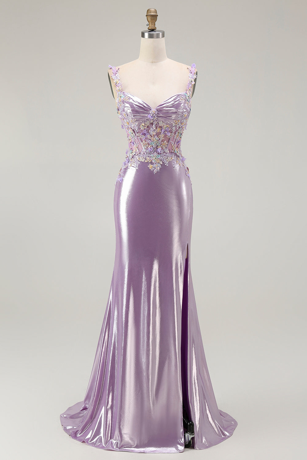 Mermaid Spaghetti Straps Beaded Lilac Prom Dress